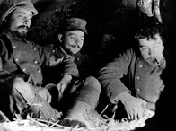 French infantry take cover in a trench, 1916
