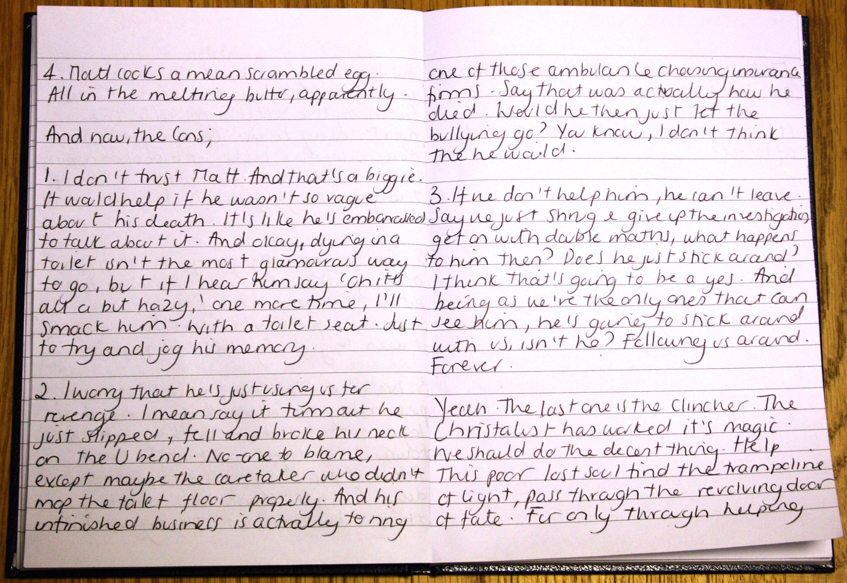 Christa's Pros and Cons Diary Entry Part 2