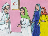 داکتر و گلالی با مريض و خانم همرای وی