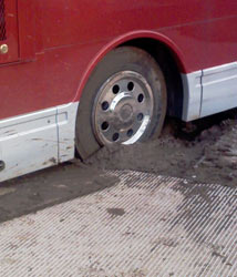 Bus stuck in the mud