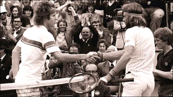 Bjorn Borg and John McEnroe after the 1981 Wimbledon final