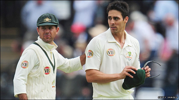 Ricky Ponting and Mitchell Johnson