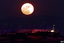 The moon over Alcatraz island, California