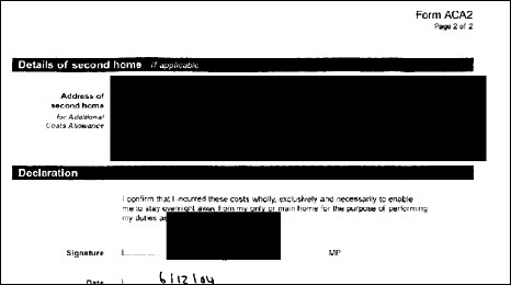 MP's blackened-out expense form