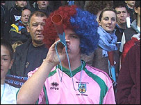 Weymouth supporter blowing a horn
