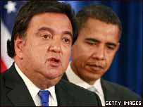 O presidente eleito dos Estados Unidos, Barack Obama, e o governador do Estado americano do Novo México, Bill Richardson (Getty Images)