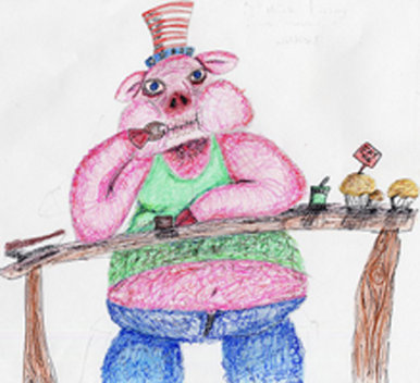 Fat pig eating biscuits