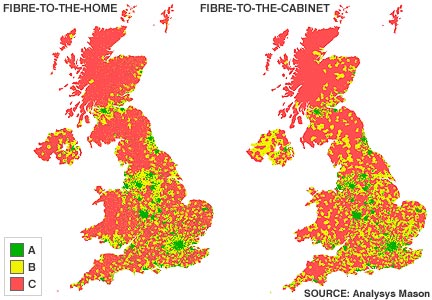 Maps showing areas which are getting faster broadband