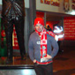 Come on you Reds! James next to the Bill Shankly statue at Anfield