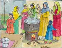 زنان درحالت پختن گوشت کوچه