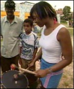 Beverley with youths at a community centre