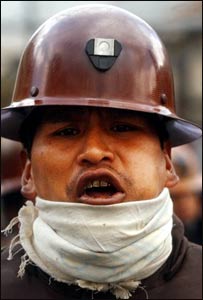 Mineiro protesta nas ruas na Bolívia