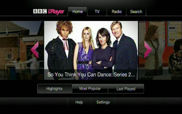 BBC iPlayer as it now looks on Virgin Media TiVo