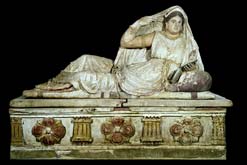 Painted Etruscan sarcophagus of Seianti Hanunia Tlesnasa at the British Museum.