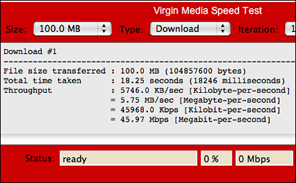 Screengrab of wire speed test