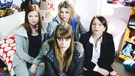 Home Time: (middle) Emma Fryer as Gaynor; (right) Kerry Godliman as Becky; (back) Rebekah Staton as Kelly and (left) Hayley Jayne Standing as Mel (image: Baby Cow)