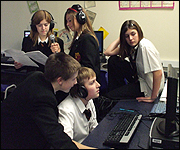 The pupils busy recording