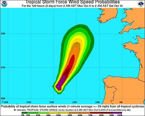 Tropical Storm Grace is expected to move northwards in the next 48hrs, as shown in this graphic from the Miami-based NOAA National Hurricane Center