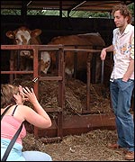 Setting up the piece to camera