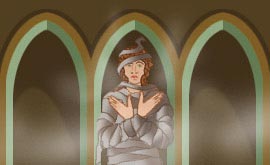 Picture of an Egyptian mummy in the style of a medieval manuscript