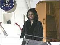 رايس هنگام عزيمت از واشنگتن