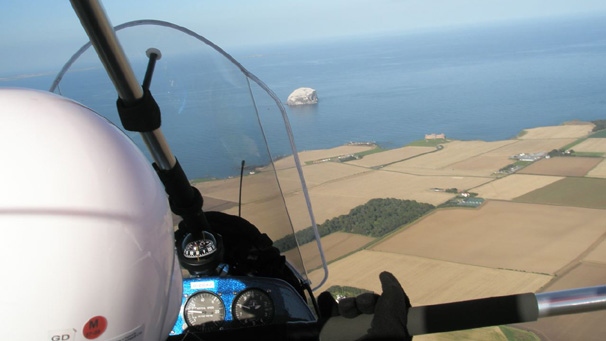 Up in the air, Mark captured this fantastic view from behind the shoulder of microlight pilot Gordon Douglas, looking towards Bass Rock.