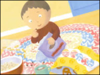 پسرک صبحانه می خورد