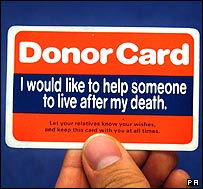 کارت اهدای اعضای بدن