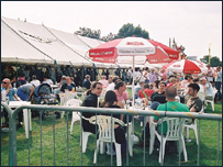 Crowds enjoying the beer tent