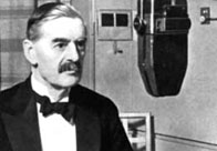 Black and white photograph showing Neville Chamberlain
