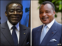 Denis Sassou-Nguesso of Republic of Congo (right) and Teodoro Obiang Nguema of Equatorial Guinea (left)