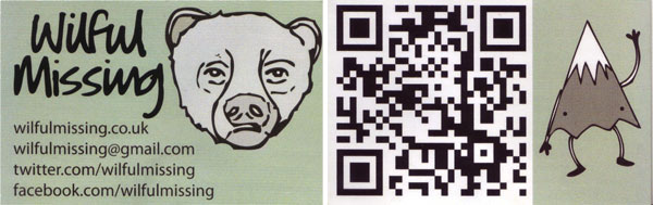 Wilful Missing's calling card - front and back views