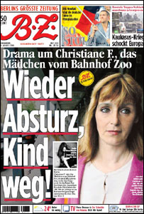 Christiane F. em capa de tablóide alemão
