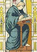 Image of stained-glass window featuring Bede