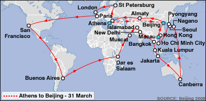 Lộ trình rước đuốc Olympics Bắc Kinh qua 20 nước