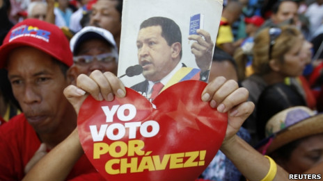 加拉加斯委内瑞拉国民议会大楼外查韦斯支持者举起其肖像（5/1/2013）