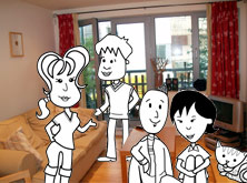 Alice, Tim, Michal and Helen in the sitting room