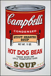 Campbell's Soup II Hot Dog Bean, 1969 © 2009 Andy Warhol Foundation for the Visual ArtsARS, NYSAVA, Buenos Aires Trademarks, Campell Soup Company. 