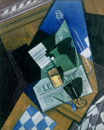 Still life with water bottle, bottle and fruit dish - Juan Gris