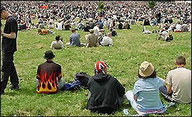 Crowds enjoying the atmosphere at Glastonbury