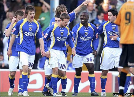 Jimmy Floyd Hasselbaink of Cardiff City celebrates his goal against Wolves during the FA Cup fifth round