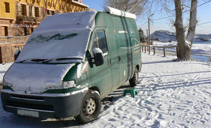 "HQ". for the last few months joe and Amy williams have been on surfari in this wagon from the South of England all the way through Spain and Portugal. Here’s the scene in snowy Morocco. Pic: Joe/Amy Williams Feb 07