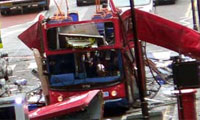 The wreckage of the London bus bombed during the terrorist attacks of 7 July, 2005