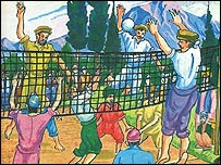 بچه ها فوتبال می کنند.