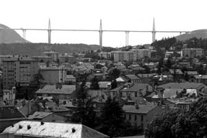 The viaduct as seen from the town of Millau