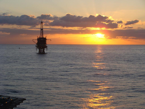 Sunrise from near an oil processing rig off the coast of Brazil