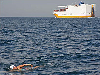 Crossing one of the world's busiest shipping lanes