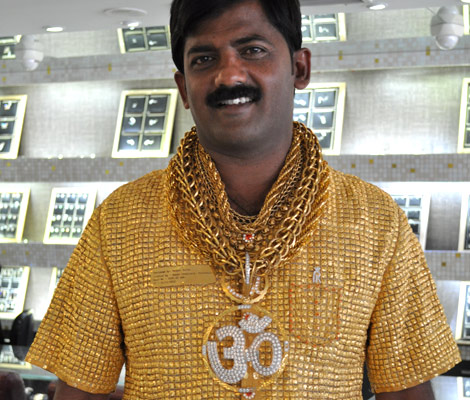 Indian man Datta Phuge in his gold shirt
