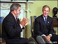 Lula e George W. Bush, em Washington