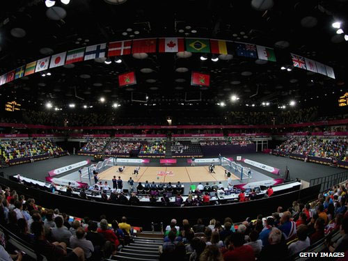 A general view of goalball at the Copper Box